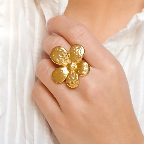 waterproof bloem verstelbaar ring in verguld staal - OCEANA