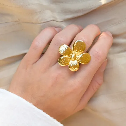 waterproof bloem verstelbaar ring in verguld staal - OCEANA