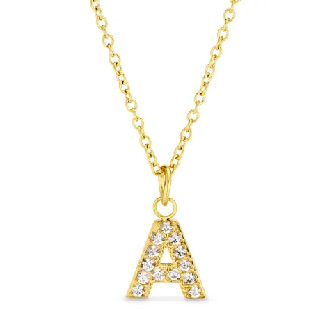 waterproof letter a zirkoon ketting met hanger in verguld staal - OCEANA