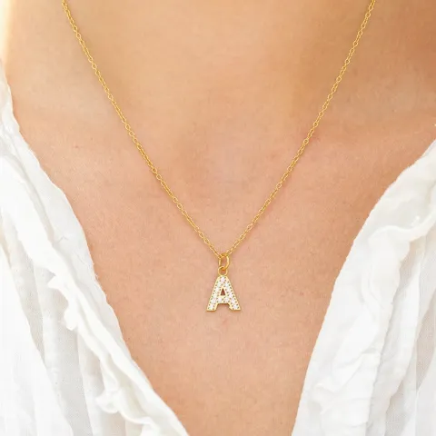 waterproof letter a zirkoon ketting met hanger in verguld staal - OCEANA