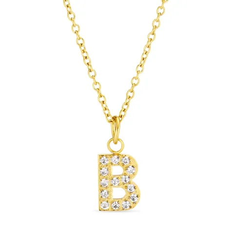 waterproof letter b zirkoon ketting met hanger in verguld staal - OCEANA