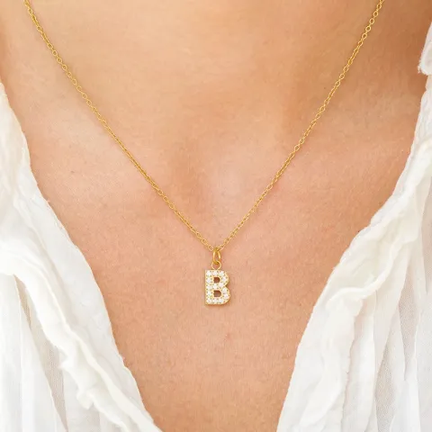 waterproof letter b zirkoon ketting met hanger in verguld staal - OCEANA