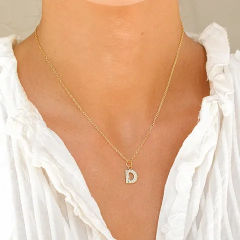 waterproof letter d ketting met hanger in verguld staal - OCEANA
