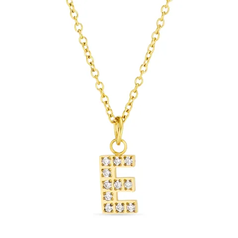 waterproof letter e zirkoon ketting met hanger in verguld staal - OCEANA