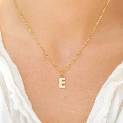 waterproof letter e zirkoon ketting met hanger in verguld staal - OCEANA
