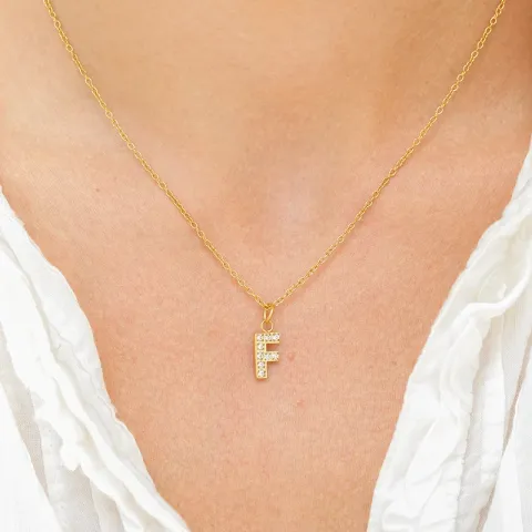 waterproof letter f zirkoon ketting met hanger in verguld staal - OCEANA