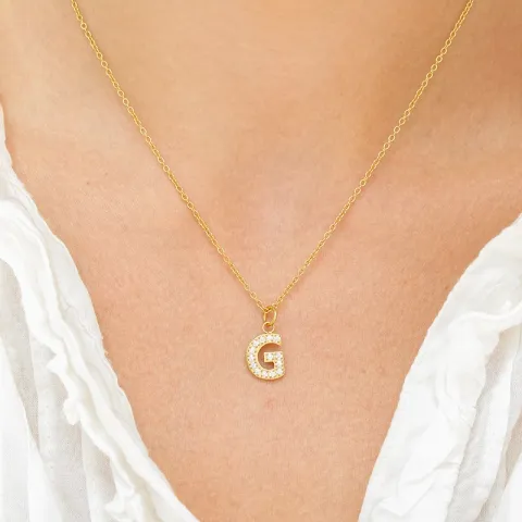 waterproof letter g zirkoon ketting met hanger in verguld staal - OCEANA