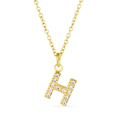 waterproof letter h zirkoon ketting met hanger in verguld staal - OCEANA