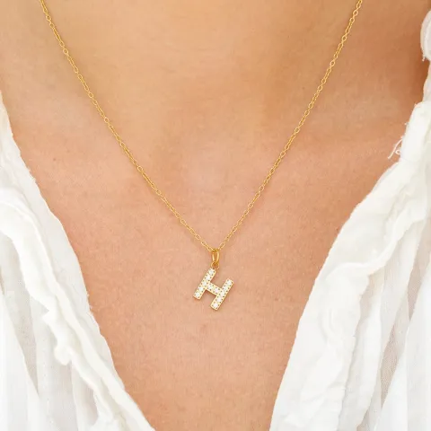 waterproof letter h zirkoon ketting met hanger in verguld staal - OCEANA