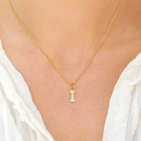waterproof letter i zirkoon ketting met hanger in verguld staal - OCEANA