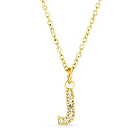 waterproof letter j zirkoon ketting met hanger in verguld staal - OCEANA