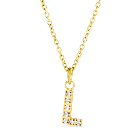waterproof letter l zirkoon ketting met hanger in verguld staal - OCEANA