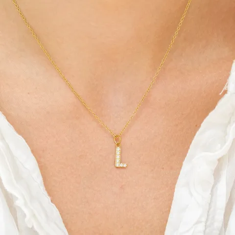 waterproof letter l zirkoon ketting met hanger in verguld staal - OCEANA