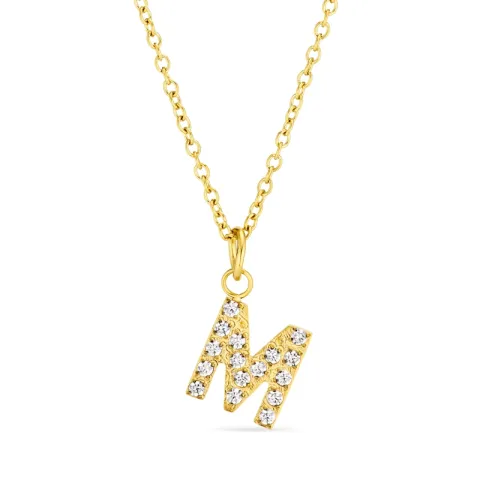 waterproof letter m zirkoon ketting met hanger in verguld staal - OCEANA