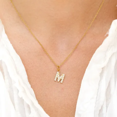 waterproof letter m zirkoon ketting met hanger in verguld staal - OCEANA