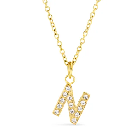 waterproof letter n zirkoon ketting met hanger in verguld staal - OCEANA