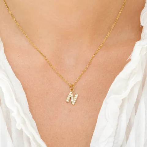 waterproof letter n zirkoon ketting met hanger in verguld staal - OCEANA