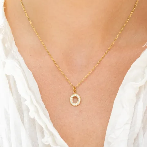 waterproof letter o zirkoon ketting met hanger in verguld staal - OCEANA