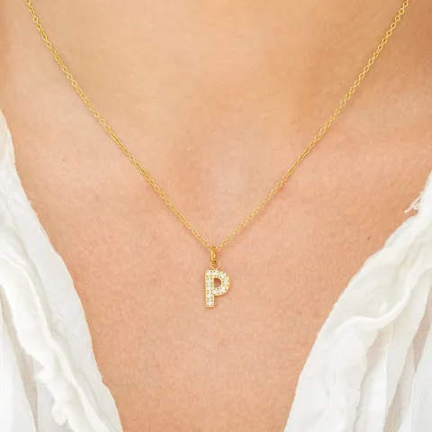 waterproof letter p zirkoon ketting met hanger in verguld staal - OCEANA