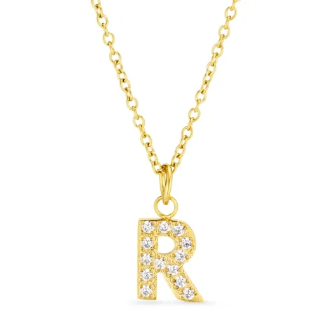 waterproof letter r zirkoon ketting met hanger in verguld staal - OCEANA