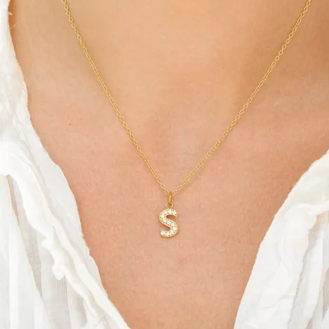 waterproof letter s zirkoon ketting met hanger in verguld staal - OCEANA