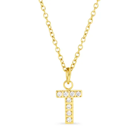 waterproof letter t zirkoon ketting met hanger in verguld staal - OCEANA