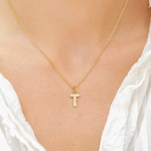 waterproof letter t zirkoon ketting met hanger in verguld staal - OCEANA