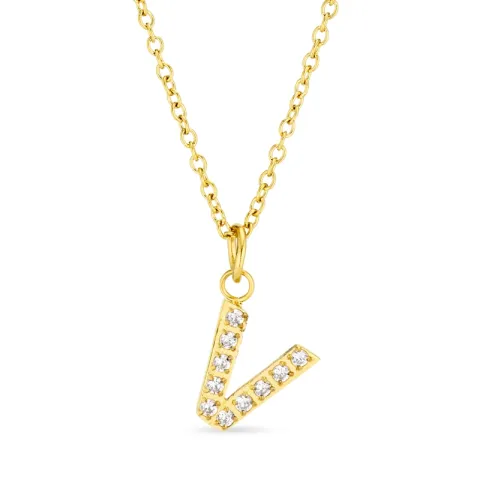 waterproof letter v zirkoon ketting met hanger in verguld staal - OCEANA