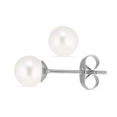 6 mm waterproof witte parel oorsteker in staal - OCEANA