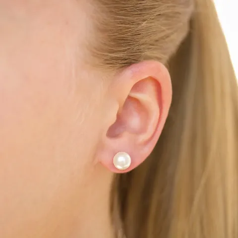 8 mm waterproof witte parel oorsteker in staal - OCEANA