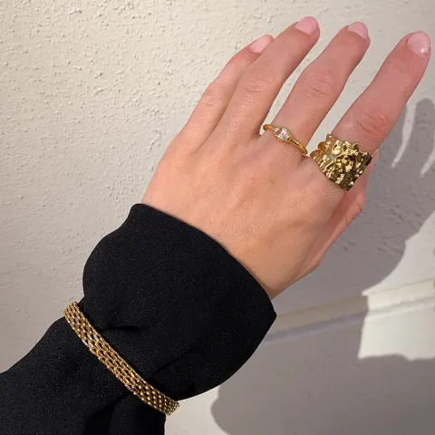 waterproof gehamerd verstelbaar ring in verguld staal - OCEANA