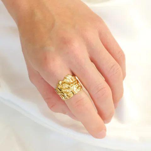 waterproof gehamerd verstelbaar ring in verguld staal - OCEANA