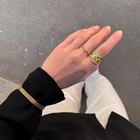 waterproof gehamerd verstelbaar ring in verguld staal - OCEANA