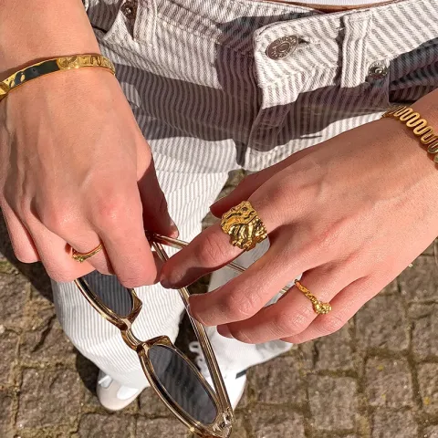 waterproof gehamerd verstelbaar ring in verguld staal - OCEANA