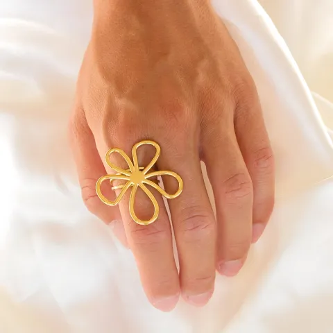 waterproof bloem verstelbaar ring in verguld staal - OCEANA