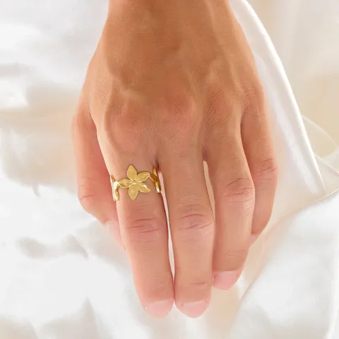 waterproof bloem verstelbaar ring in verguld staal - OCEANA