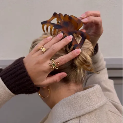 waterproof bloem groen ring in verguld staal - OCEANA