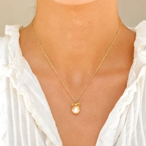 waterproof parel ketting in verguld staal - OCEANA