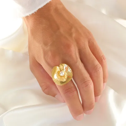 waterproof parel verstelbaar ring in verguld staal - OCEANA