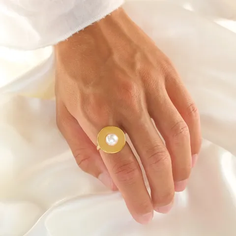 waterproof parel verstelbaar ring in verguld staal - OCEANA