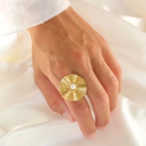 waterproof parel verstelbaar ring in verguld staal - OCEANA