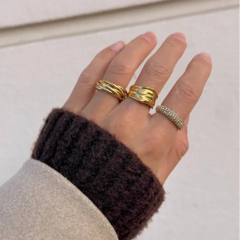 waterproof zirkoon ring met een fout in verguld staal - OCEANA