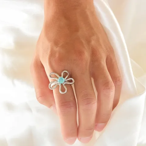 waterproof bloem blauwe ring in staal - OCEANA