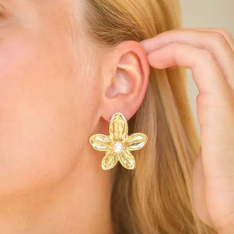 waterproof bloem oorbellen in verguld staal - OCEANA