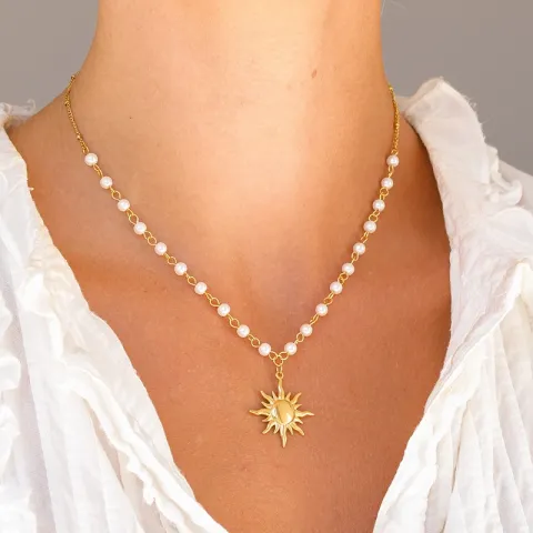 waterproof zon parel ketting in verguld staal - OCEANA