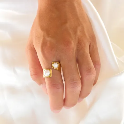 waterproof parel ring in verguld staal - OCEANA
