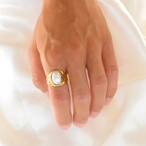waterproof parel ring in verguld staal - OCEANA