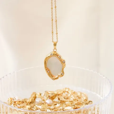 waterproof parel ketting in verguld staal - OCEANA