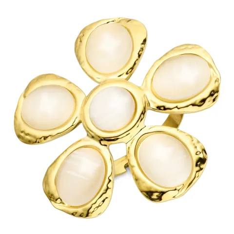 waterproof bloem verstelbaar ring in verguld staal - OCEANA