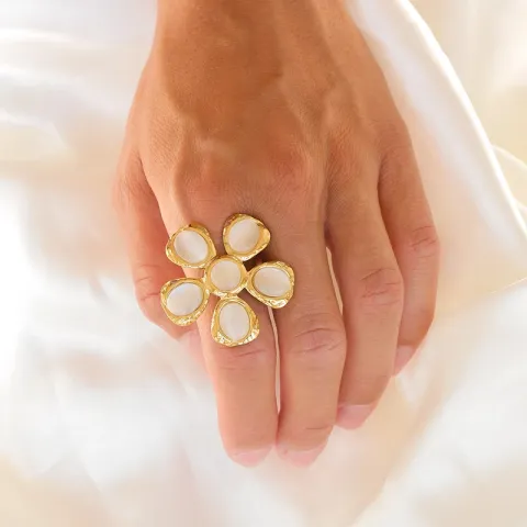 waterproof bloem verstelbaar ring in verguld staal - OCEANA